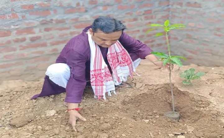 जदयू नेता राकेश गुप्ता ने पर्यावरण संरक्षण हेतु भेलवारा ग्राम में लगाया कई फलदार पौधे